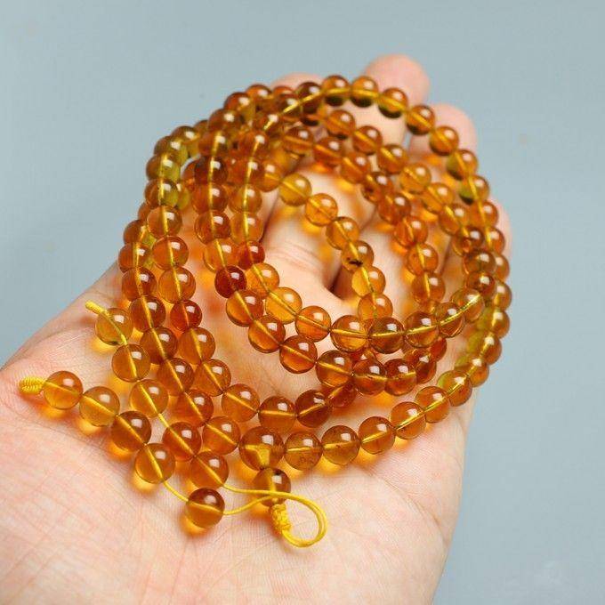 金棕缅甸琥珀108佛珠项链 7mm 24KH15图10