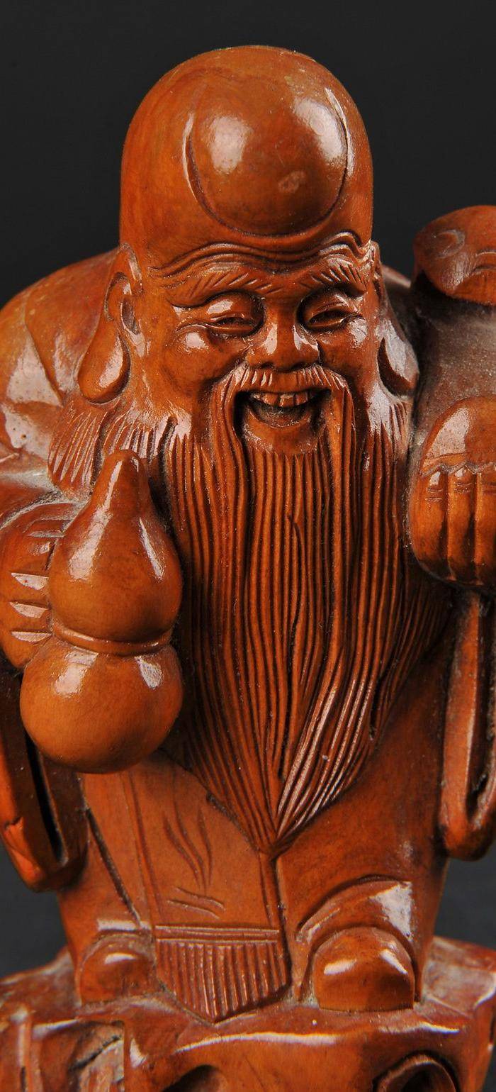 欧美回流 老柚木雕寿星立像图8