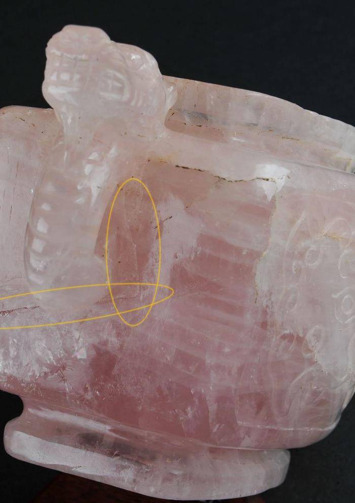 欧美回流 老天然粉晶狮钮双龙耳炉 带座图8