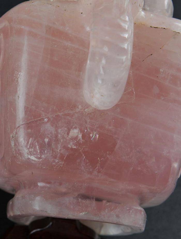 欧美回流 老天然粉晶狮钮双龙耳炉 带座图9