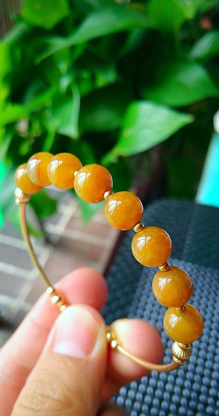 14k包金冰润满翡圆珠手链图3