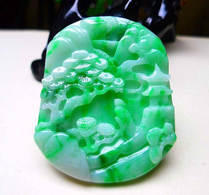 天然A货翡翠老坑水润满绿山水牌 amp 4467 对图3