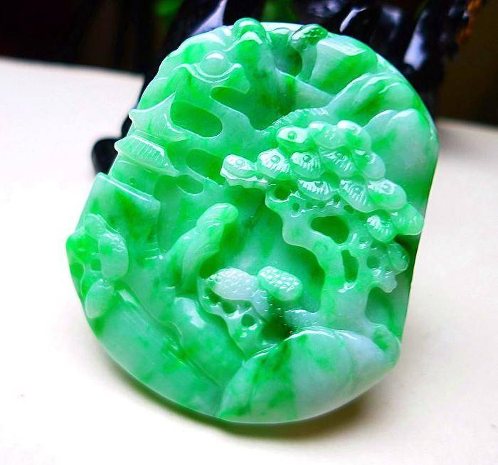 天然A货翡翠老坑水润满绿山水牌 amp 4467 对图8