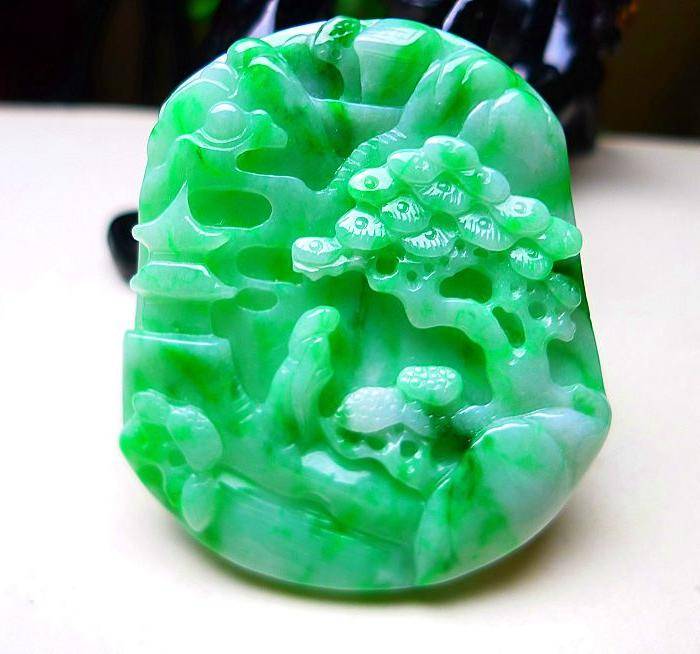天然A货翡翠老坑水润满绿山水牌 amp 4467 对图7