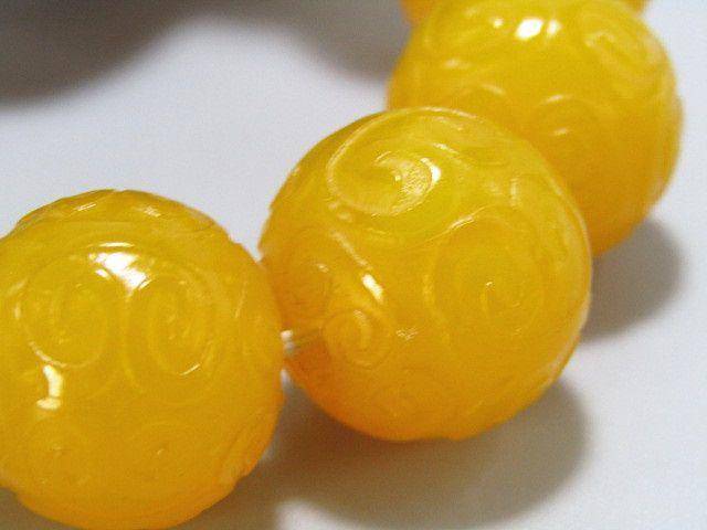回流 鸡油黄玛瑙 如意纹饰 手串 手工雕刻图4