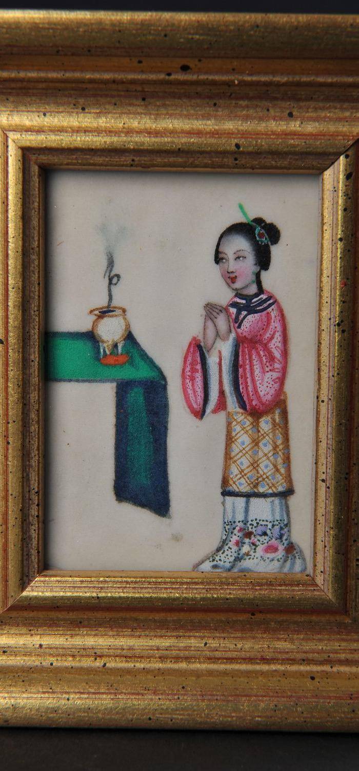 欧美回流 漂亮仕女小通草画图2