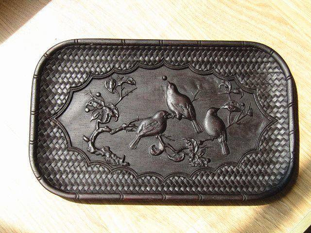 晚清老料小叶紫檀 整块料雕 喜上眉梢托盘 用料考究工艺精湛图4