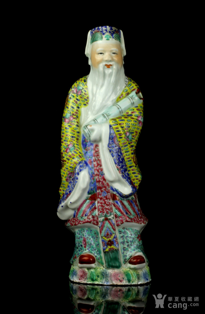14清晚粉彩神仙人物纹塑像摆件