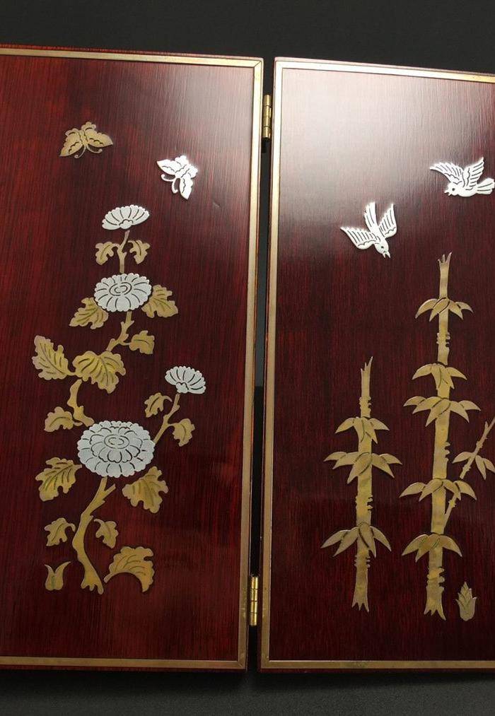 硬木镶嵌烫金银四季花鸟 屏见图3