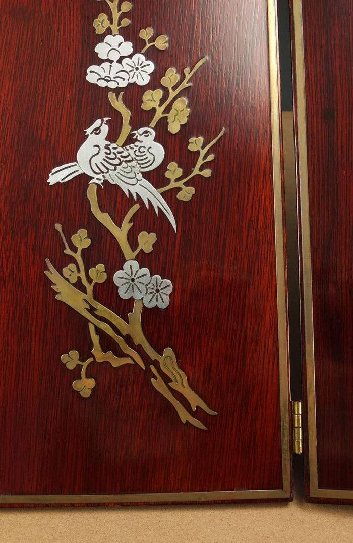 硬木镶嵌烫金银四季花鸟 屏见图10