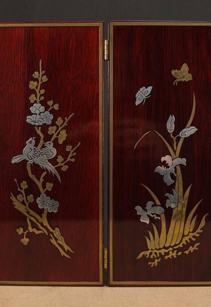 硬木镶嵌烫金银四季花鸟 屏见图5
