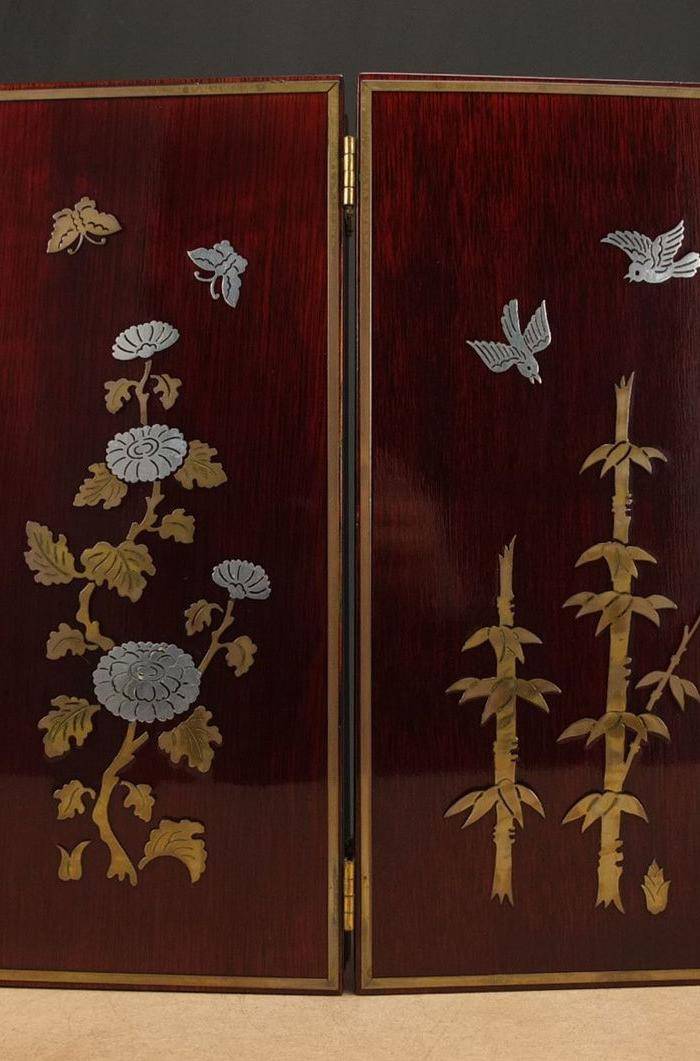 硬木镶嵌烫金银四季花鸟 屏见图11