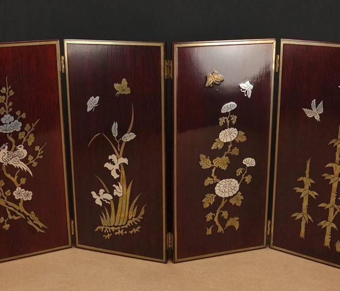 硬木镶嵌烫金银四季花鸟 屏见图2