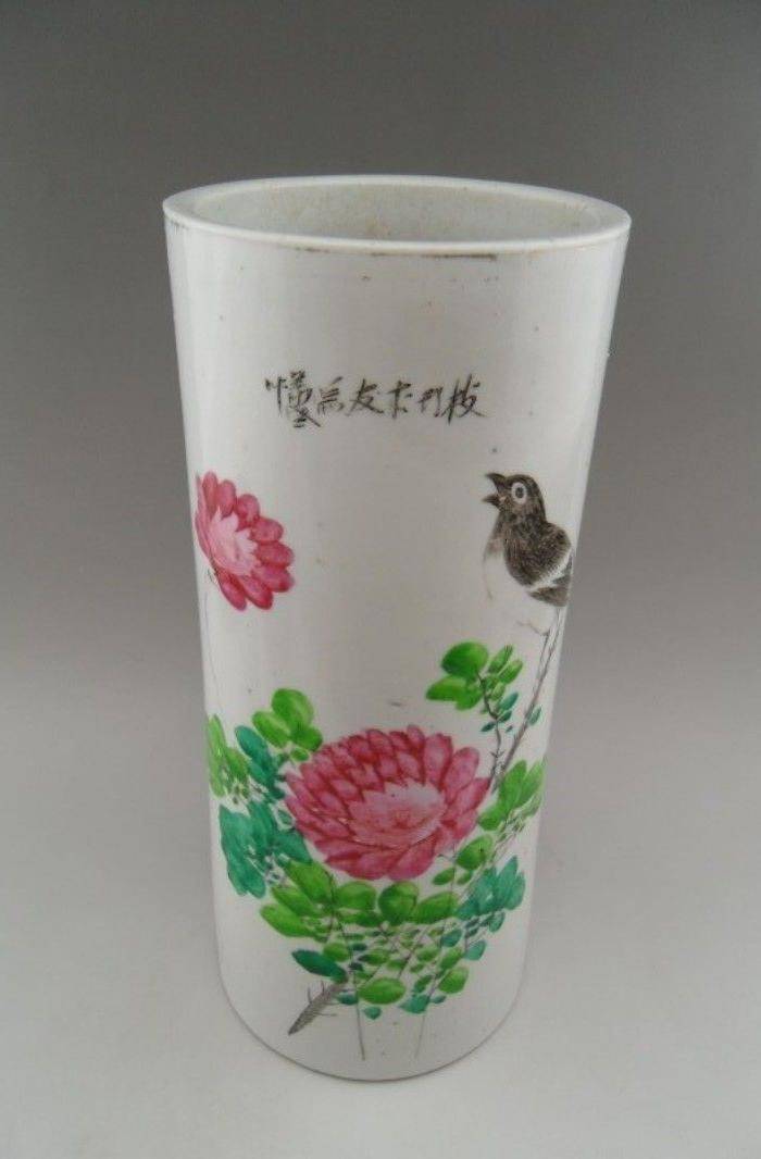 18.民国 粉彩花鸟帽筒图4