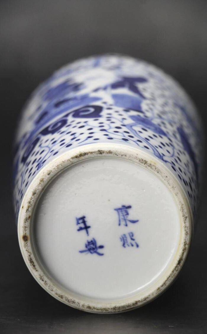 清光绪细路青花四海升平人物故事纹软棒槌瓶图5
