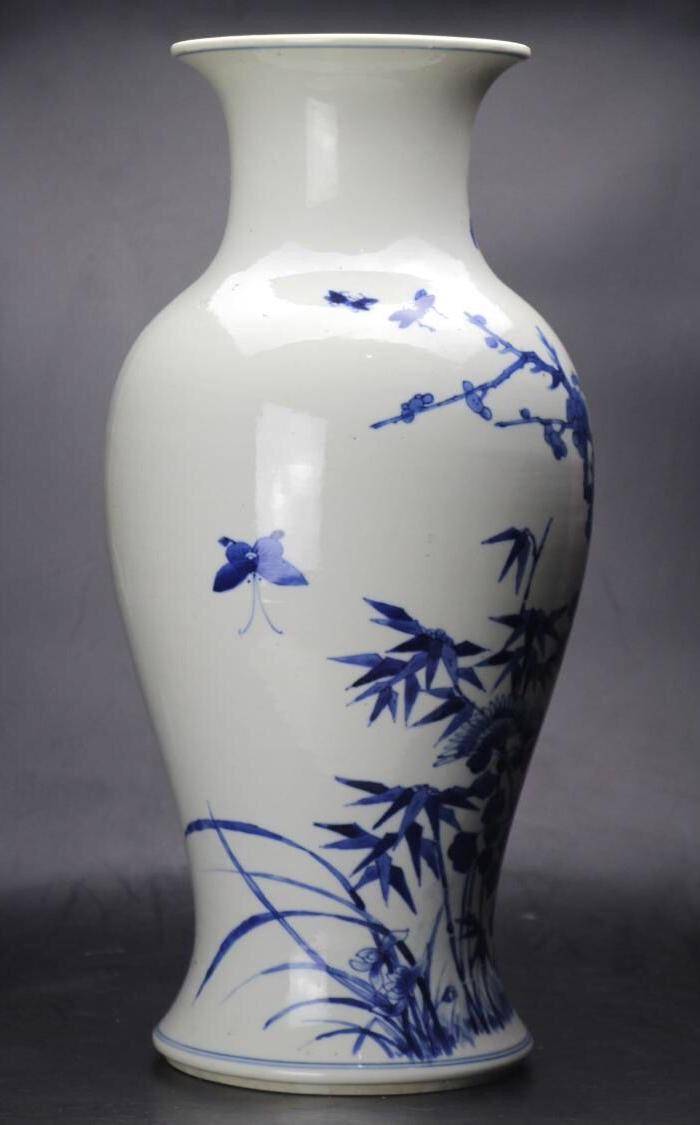 清光绪细路青花四君子花卉纹大观音瓶图3