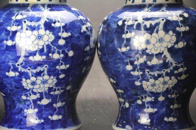 清光绪青花留白冰梅花纹大将军罐一对图4