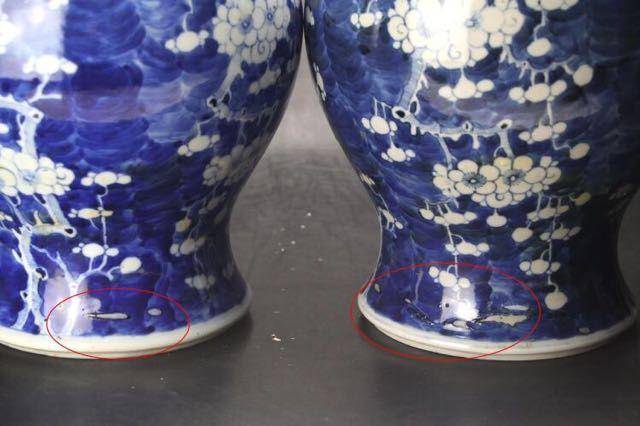 清光绪青花留白冰梅花纹大将军罐一对图5