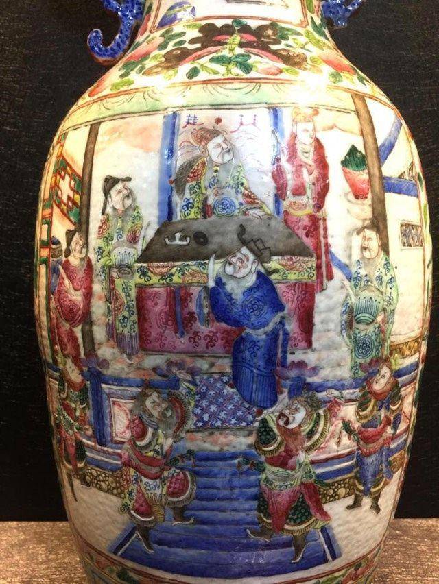 清咸丰粉彩花鸟人物纹大瓶,特大号图4