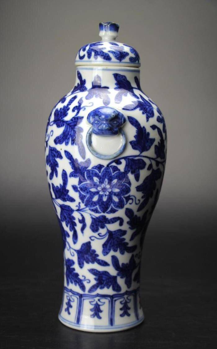 大清光绪青花缠枝花卉纹盖瓶图3