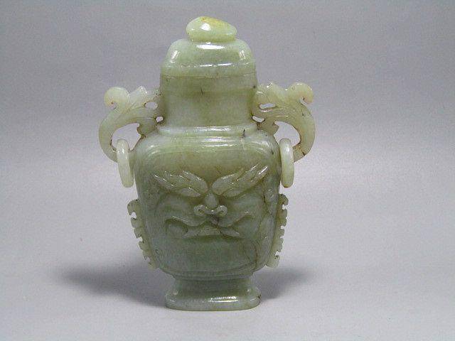 重器清和田玉 双如意耳 活环两面工蟠龙 赏瓶摆件图2