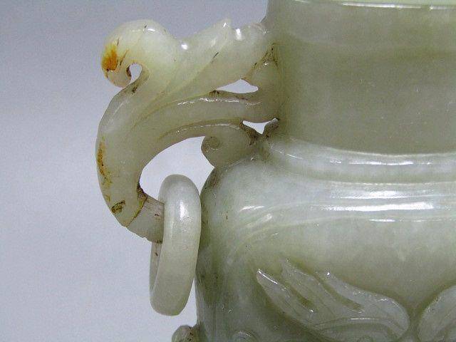 重器清和田玉 双如意耳 活环两面工蟠龙 赏瓶摆件图7