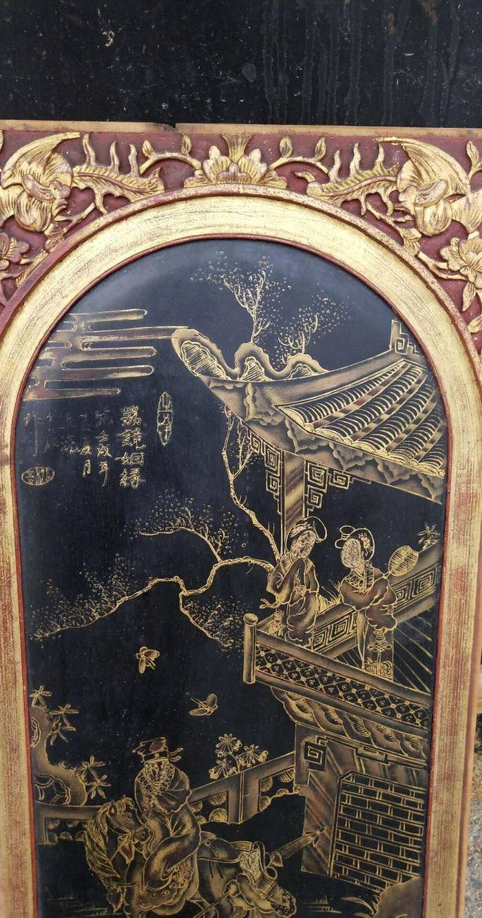 一对特别漂亮的镏金人物画板图2