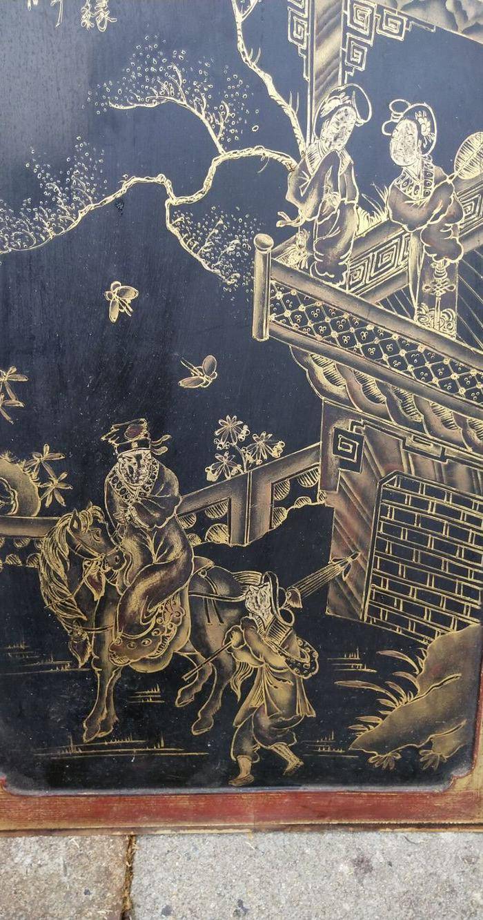 一对特别漂亮的镏金人物画板图3