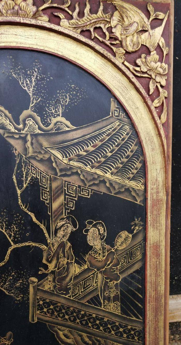 一对特别漂亮的镏金人物画板图5