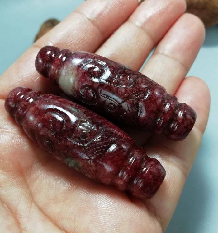 唐 老玉蟠龙勒子 一对 包浆老厚图7