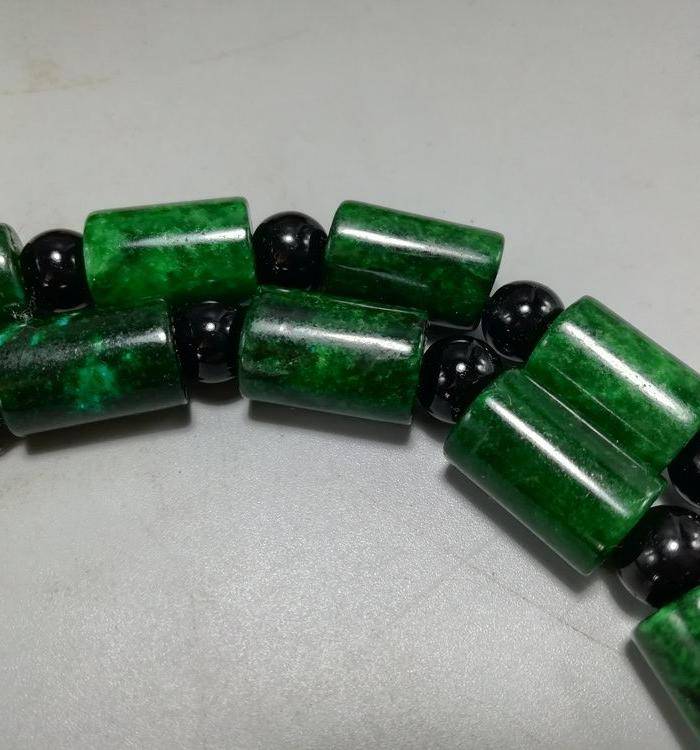 清 老坑甘青翡翠 桶珠 项链图10