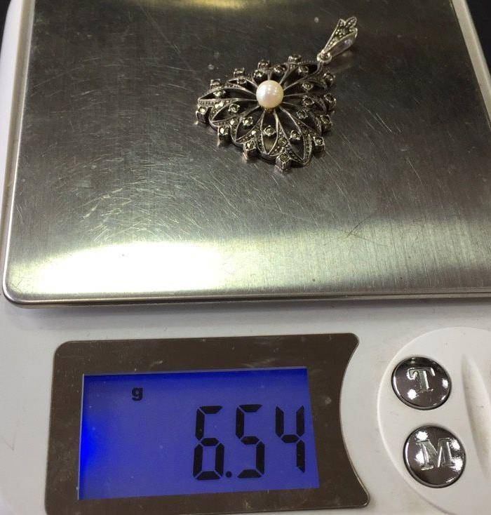 8046欧洲回流匈牙利50年代品牌制造银嵌珍珠铁矿石坠子图7
