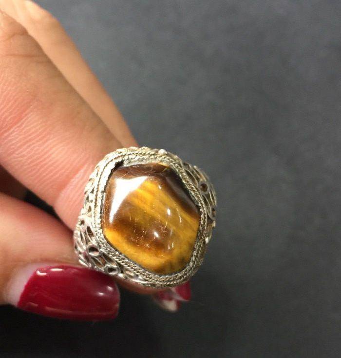 8083欧洲回流花丝镶嵌虎睛石戒指图6