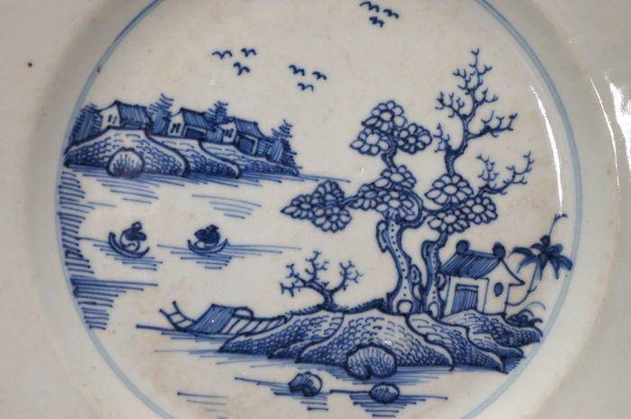 乾隆花卉风景 青花盘碟一对 包老到代,如假包退图4