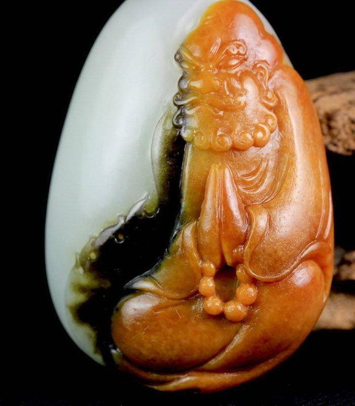 和田玉籽料 白玉把件 达摩悟道 一心向佛图8