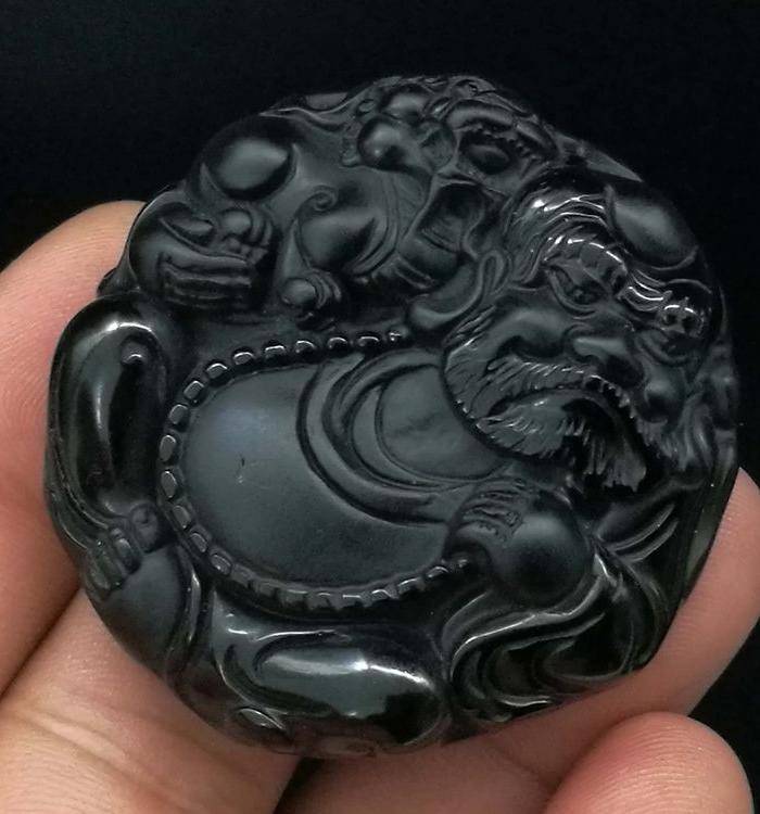 黑曜石雕刻钟馗吊坠图7