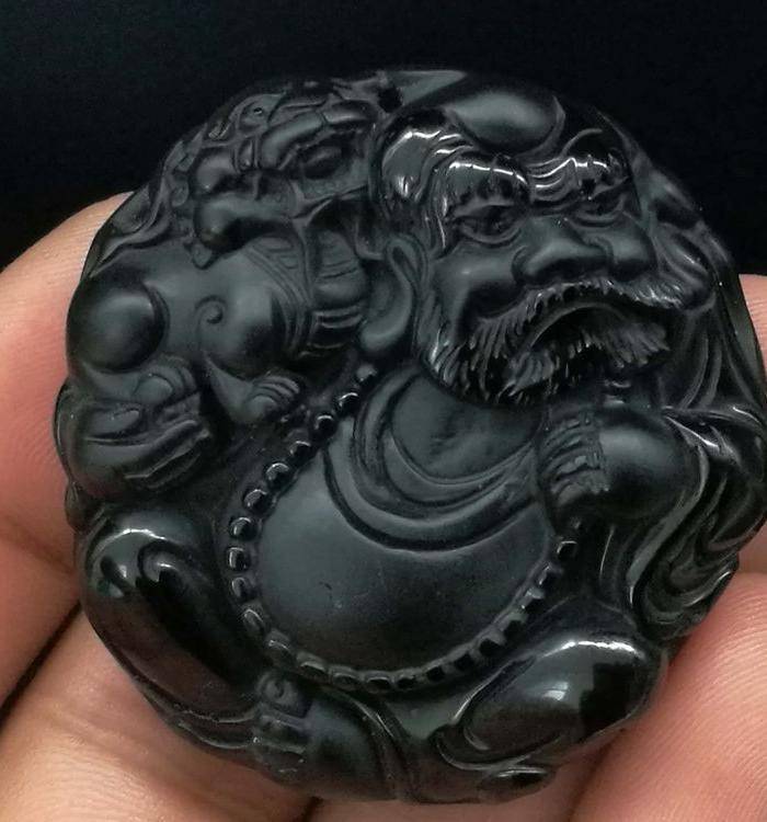 黑曜石雕刻钟馗吊坠图8