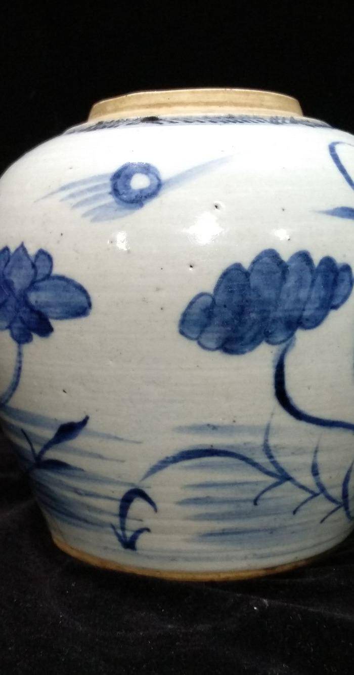 英国回流的青花荷叶清廉罐图6