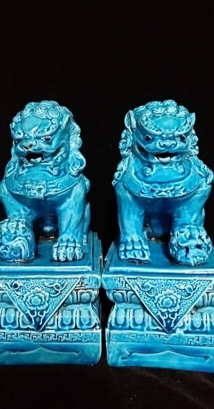 英国回流孔雀蓝坐狮摆件之贰图10