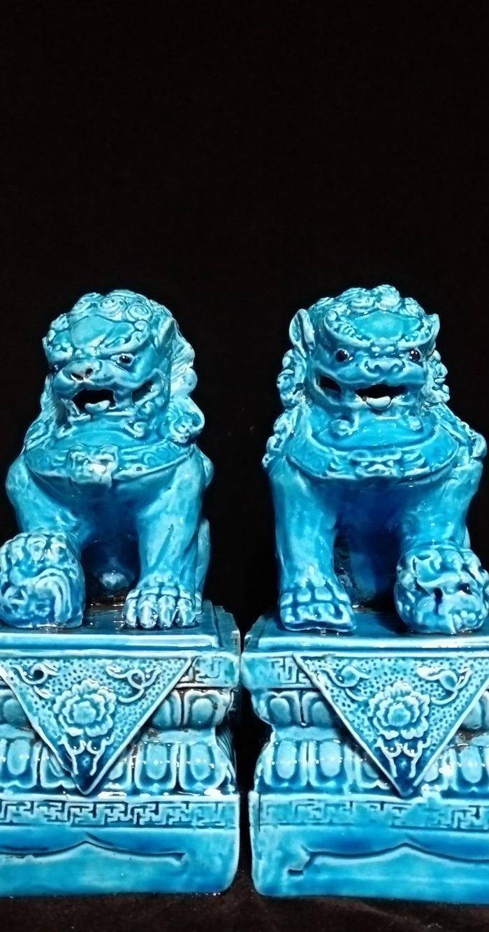英国回流孔雀蓝坐狮摆件之贰图2