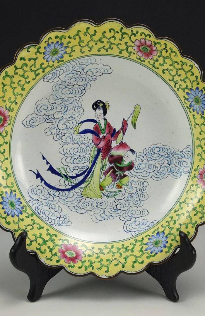 美国回流 铜胎画珐琅 大园盘22厘米图2