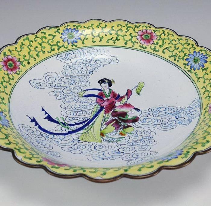 美国回流 铜胎画珐琅 大园盘22厘米图3