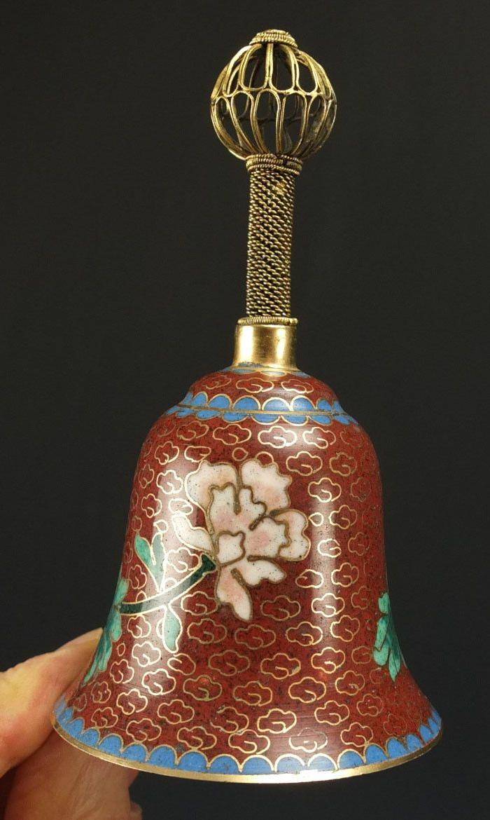 美国回流 铜胎掐丝珐琅 花绘纹 铃图4