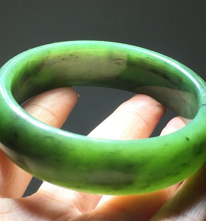 民国 和田碧玉 菠菜绿手镯 富贵镯子 颜色好