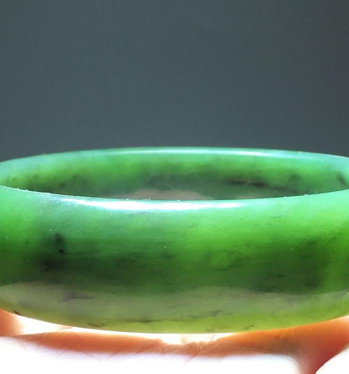 民国 和田碧玉 菠菜绿手镯 富贵镯子 颜色好
