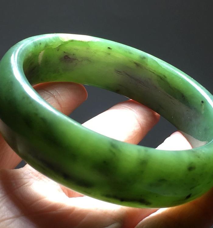 民国 和田碧玉 菠菜绿手镯 富贵镯子 颜色好