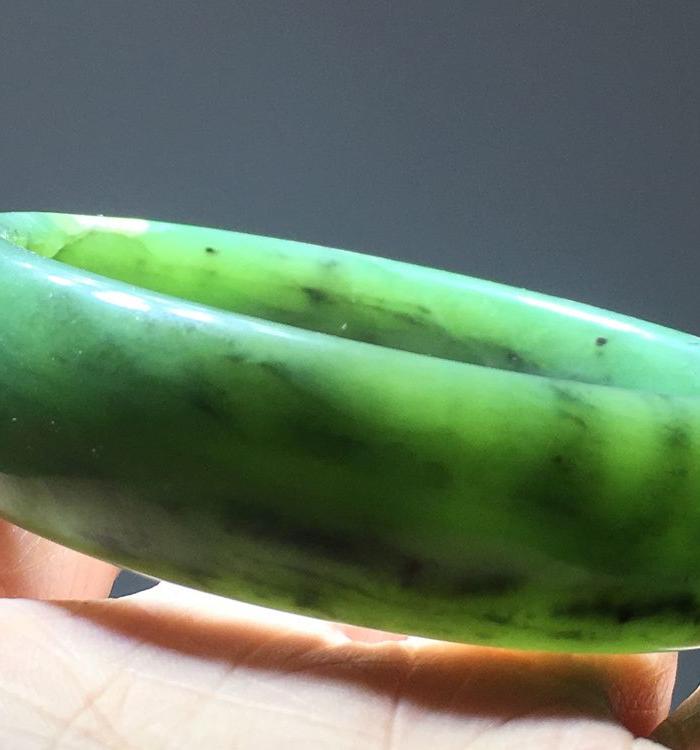 民国 和田碧玉 菠菜绿手镯 富贵镯子 颜色好