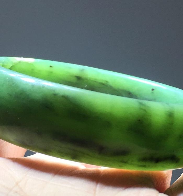 民国 和田碧玉 菠菜绿手镯 富贵镯子 颜色好