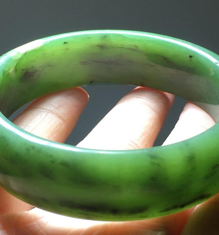 民国 和田碧玉 菠菜绿手镯 富贵镯子 颜色好