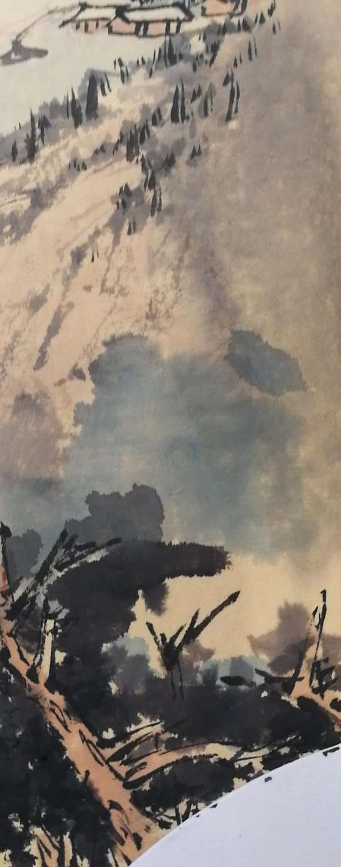 著名山水画家 瞿塘 小品扇面白云人家图3